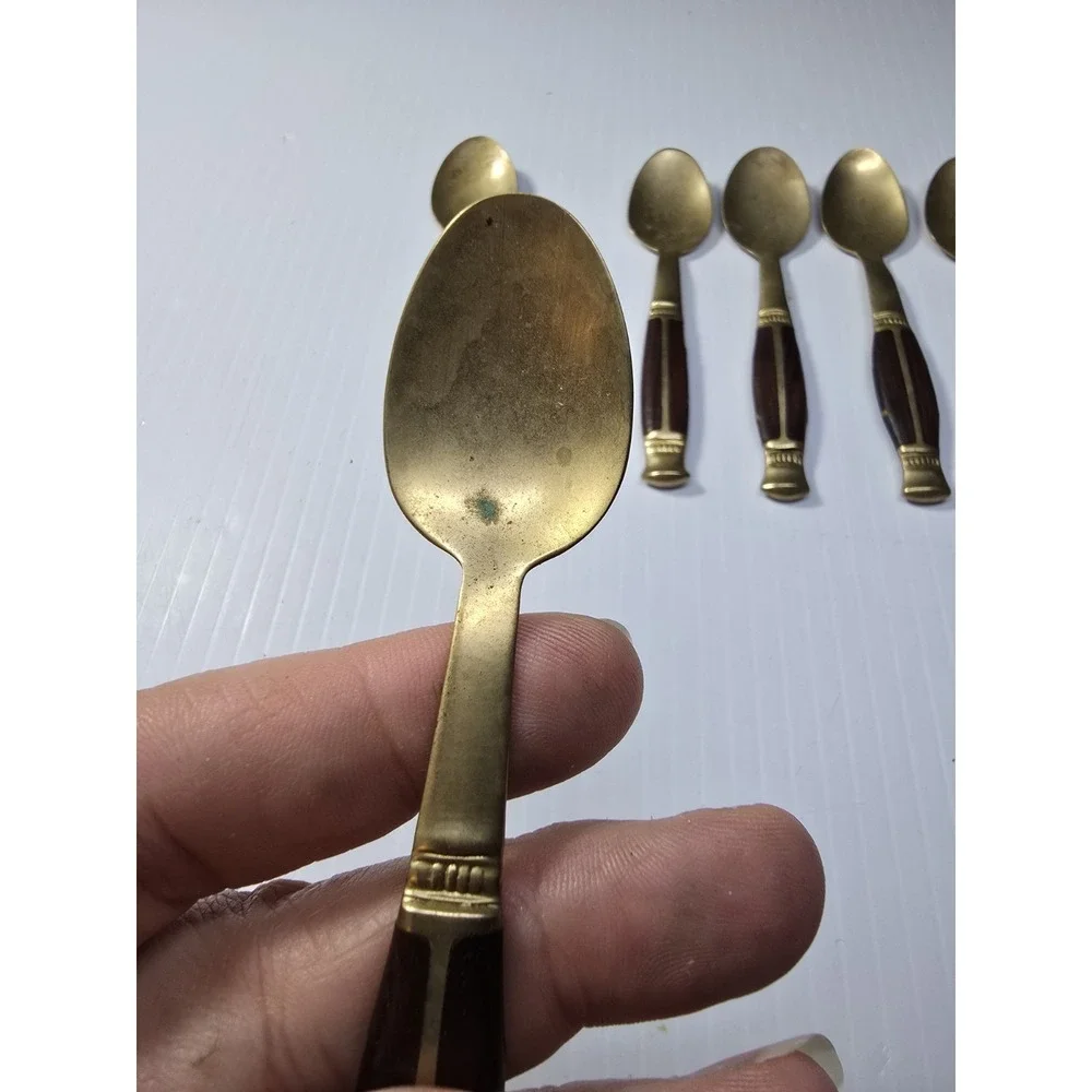 6 Thailand Brass/ Bronze Tea spoons with Teak Handle And Matching Letter Opener